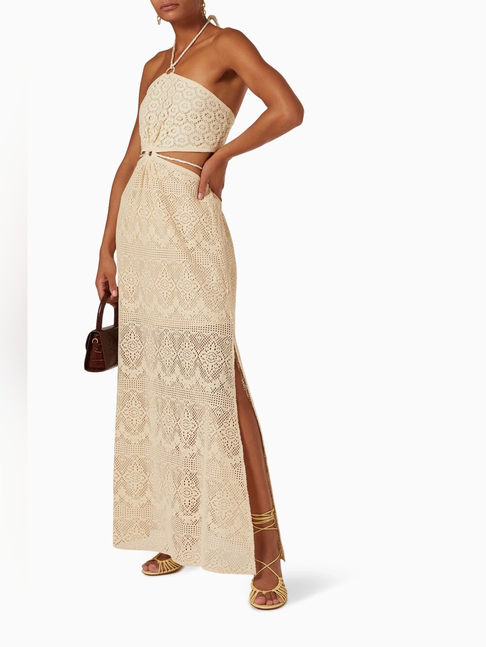 Jonathan Simkhai Cream Crochet Halter Cutout Maxi